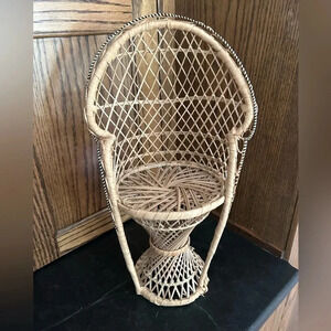 Mini Wicker Peacock Chair for Dolls or Plant Stand Boho Decor
